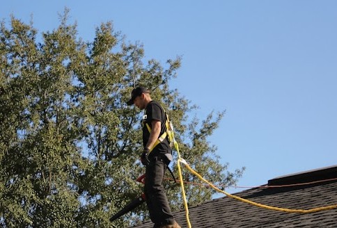 Professional roofing work on a residential home